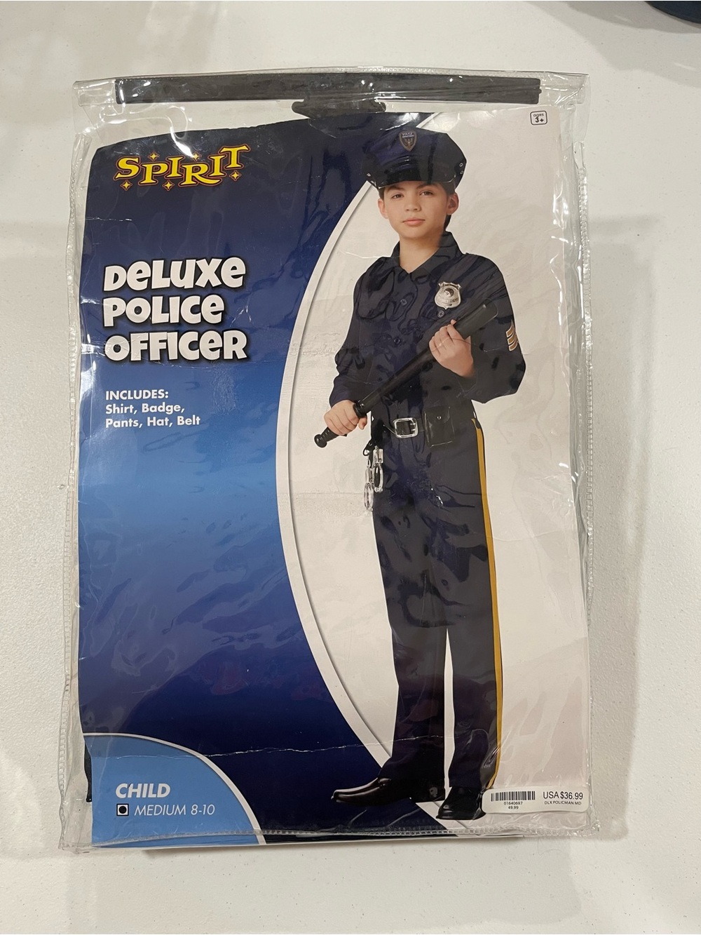Deluxe Kids Police Officer Costume - Navy Blue with Gold Trim size 8-10 child